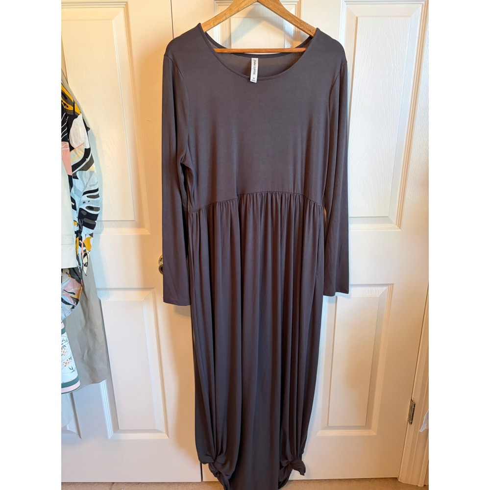 Zenana Outfitters Charcoal Gray Long Sleeve Maxi Dress Side Pockets 1X